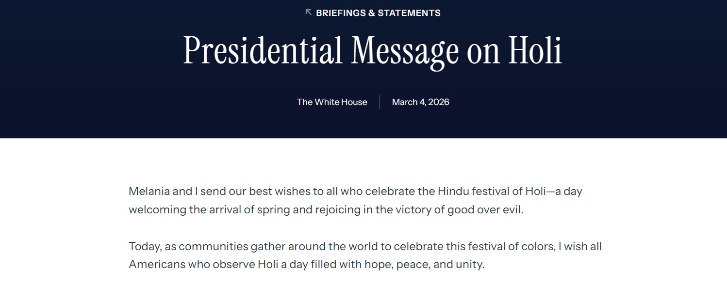 डोनाल्ड ट्रंप ने होली पर दी शुभकामनाएं